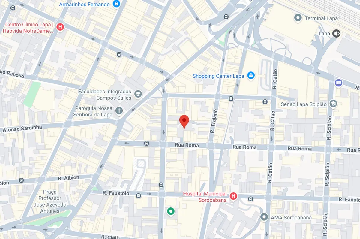 Mapa do consultório na Lapa — Rua Roma, 620, Lapa, São Paulo — SP