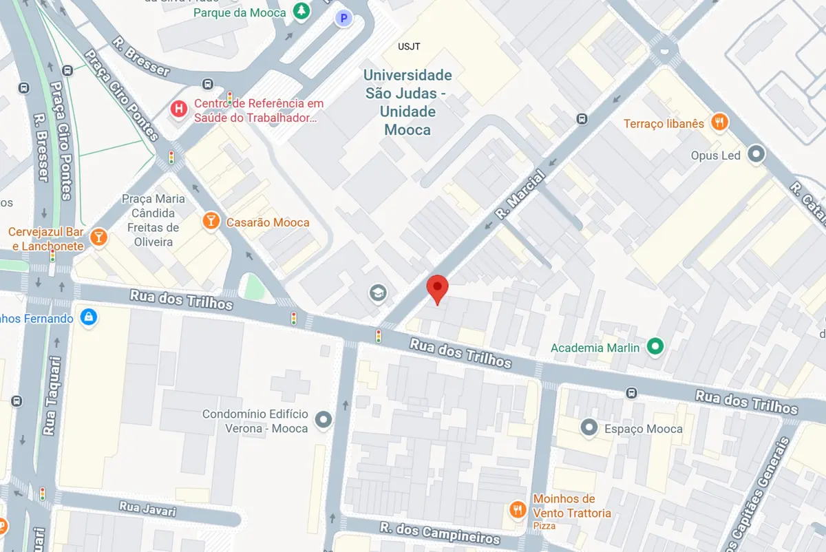 Mapa do consultório na Mooca — Rua Marcial, 38, Cambuci, São Paulo — SP