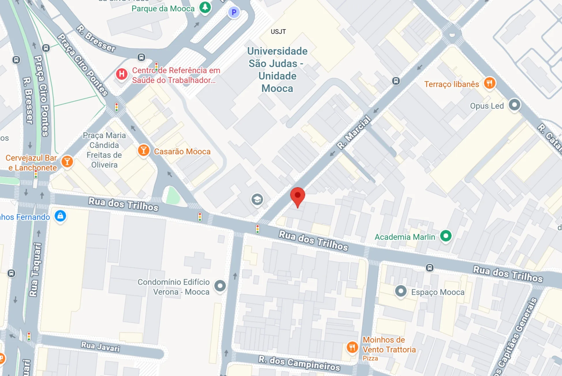 Mapa do consultório na Mooca — Rua Marcial, 38, Cambuci, São Paulo — SP
